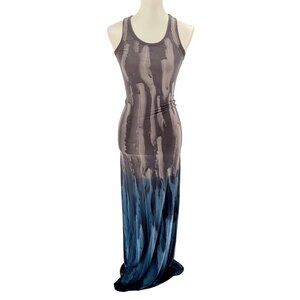 American Twist Womens Sleeveless Racerback Maxi Dress Tie-Dye Ombre Blue & Gray